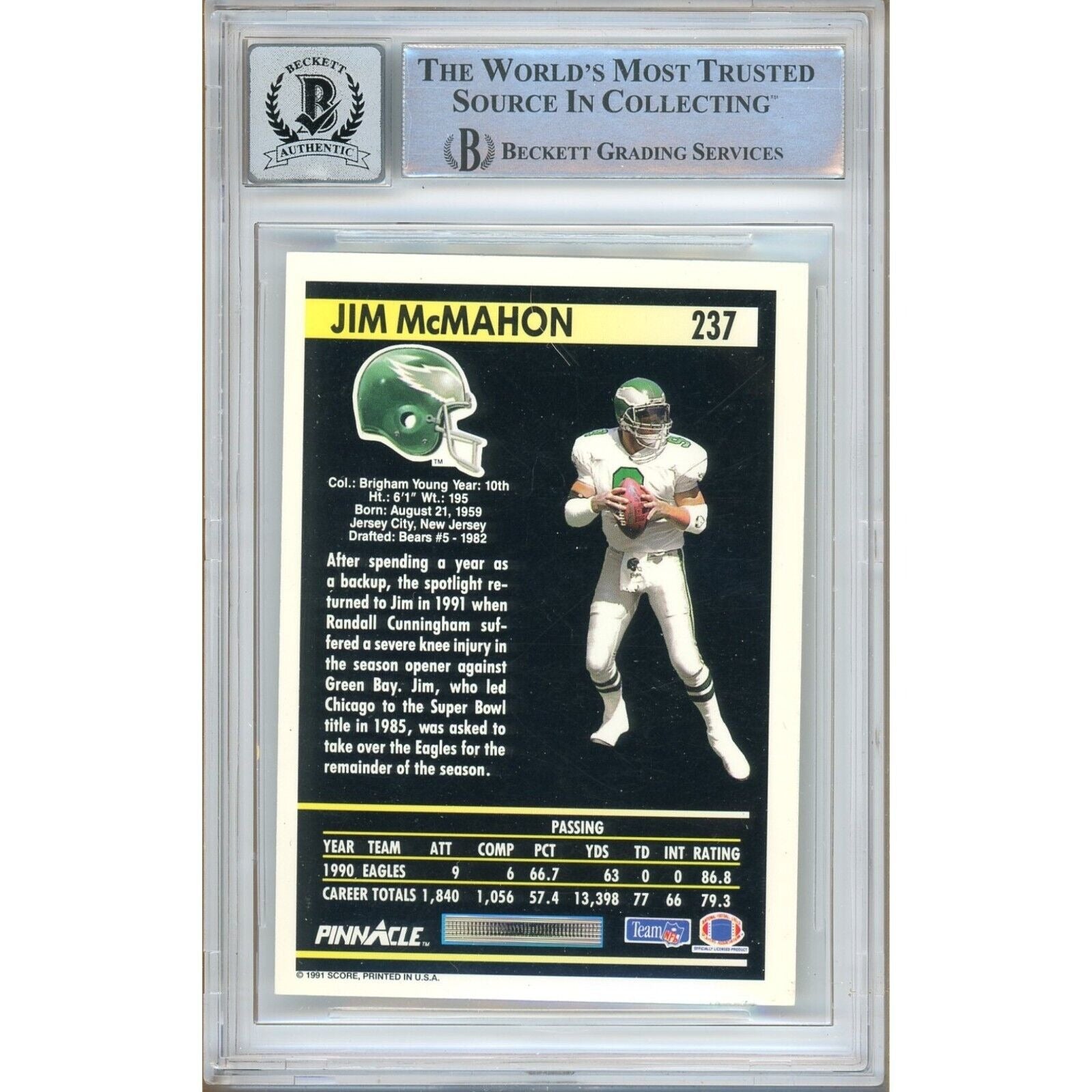 Jim McMahon Philadelphia Eagles signed trading card – signature close-up – Beckett COA