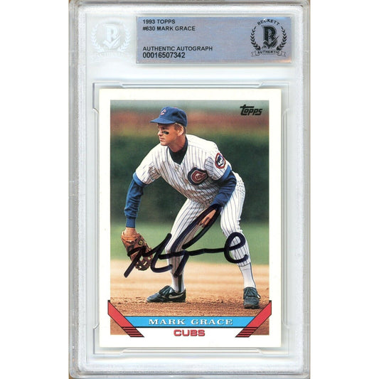 Baseballs- Autographed- Mark Grace Chicago Cubs Signed 1993 Topps Baseball Card Beckett Authentic Auto Slab Front