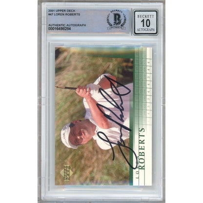 Golf- Autographed- Loren Roberts Signed 2001 Upper Deck PGA Tour Golf Card Beckett Authenticated BGS Auto-10 Graded Slab Front