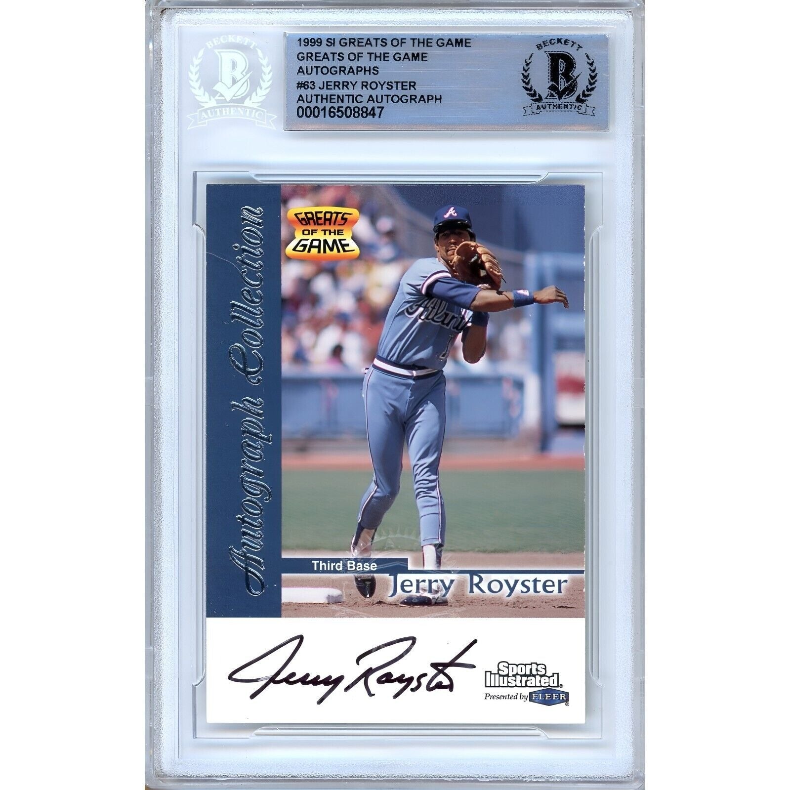 Jerry Royster Atlanta Braves autographed trading card – full view – Beckett COA