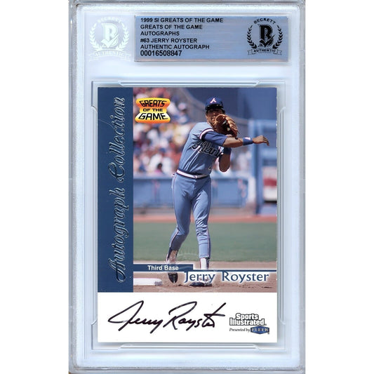 Baseballs- Autographed- Jerry Royster Atlanta Braves Signed 1999 Fleer Sports Illustrated Greats of the Game Autographs Baseball Card Beckett Authentic Auto Slab Front