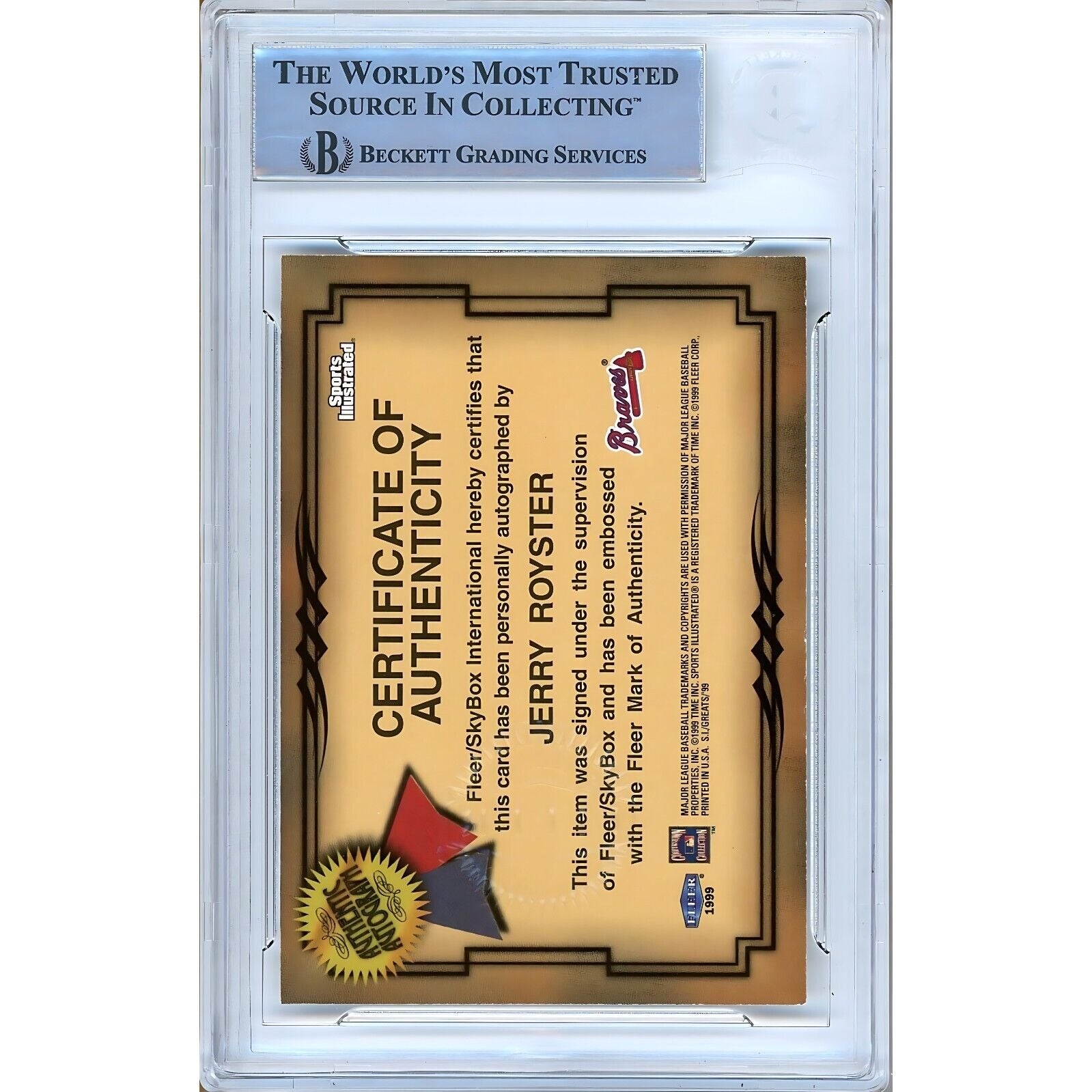 Jerry Royster Atlanta Braves auto trading card – authentication sticker – Beckett COA