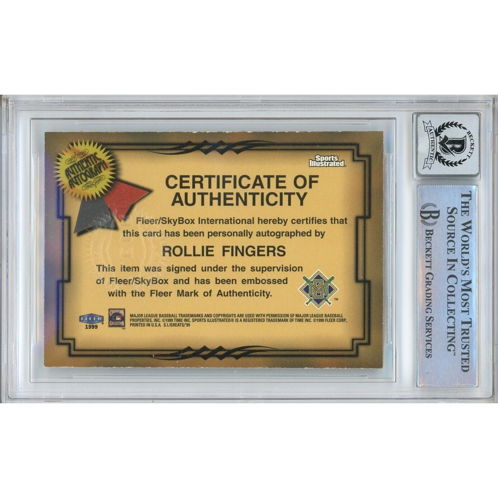 Rollie Fingers signed trading card – signature close-up – Beckett COA