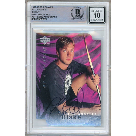 Hockey- Autographed- Rob Blake Los Angeles Kings Signed 1995-96 Upper Deck Be A Player Autographs Trading Card Beckett Authentic BGS Auto-10 Graded Slab Front