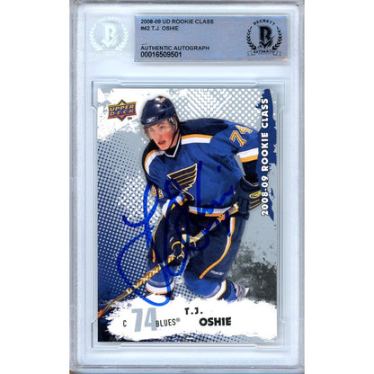 Hockey- Autographed- T.J. Oshie St Louis Blues Signed 2008-09 Upper Deck Rookie Class Trading Card Beckett Authentic Auto Slab Front