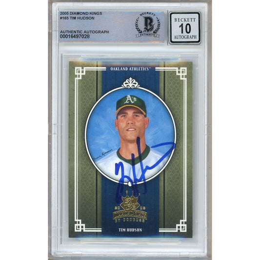 Baseballs- Autographed- Tim Hudson Oakland Athletics Signed 2005 Donruss Diamond Kings Trading Card Beckett Authentic BGS Auto-10 Graded Slab Front