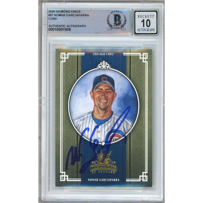 Baseballs- Autographed- Nomar Garciaparra Signed Chicago Cubs 2005 Donruss Diamond Kings Baseball Card Beckett Authentic BGS Auto-10 Graded Slab Front