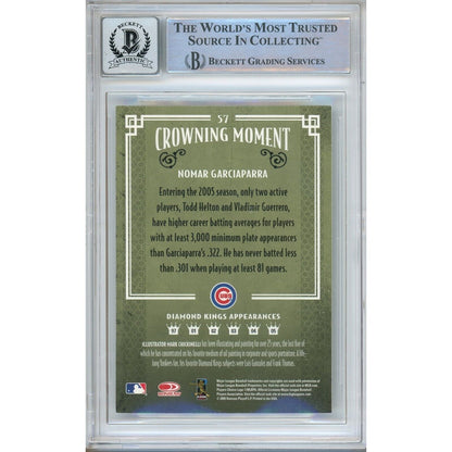 Baseballs- Autographed- Nomar Garciaparra Signed Chicago Cubs 2005 Donruss Diamond Kings Baseball Card Beckett Authentic BGS Auto-10 Graded Slab Back