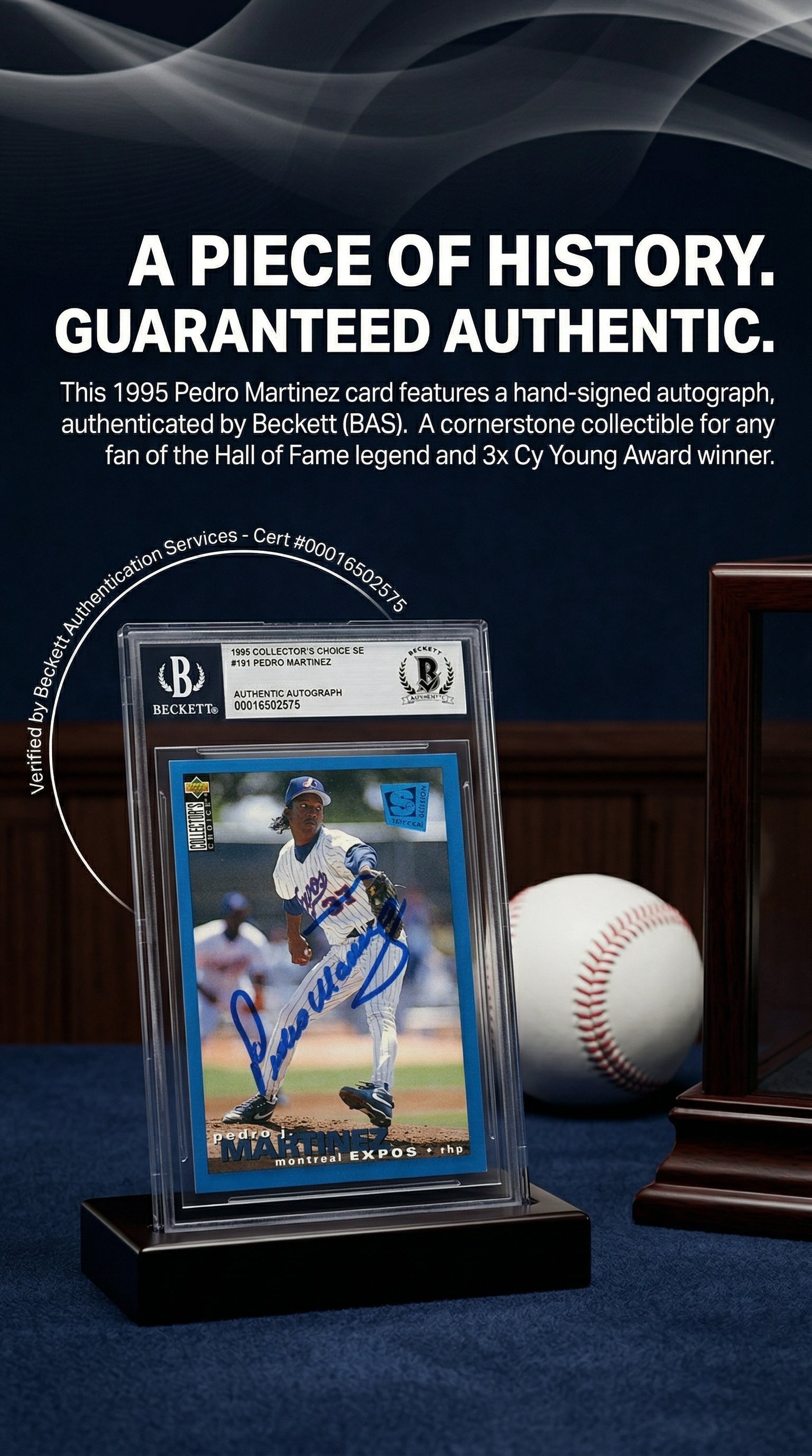 Pedro Martinez Autographed 1995 Collectors Choice SE # 101 - Montreal Expos - Beckett Authentication