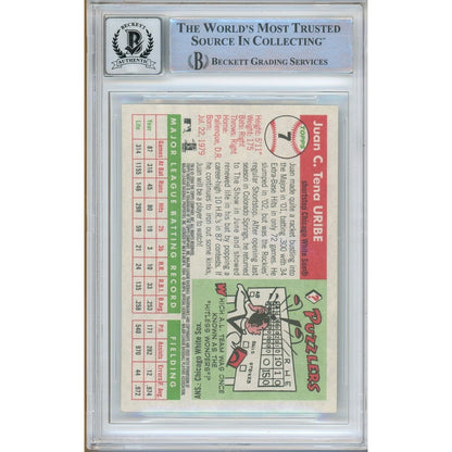 Baseballs- Autographed- Juan Uribe Chicago White Sox Signed 2004 Topps Heritage Baseball Card Beckett Authenticated BGS Auto-10 Graded Slab Back