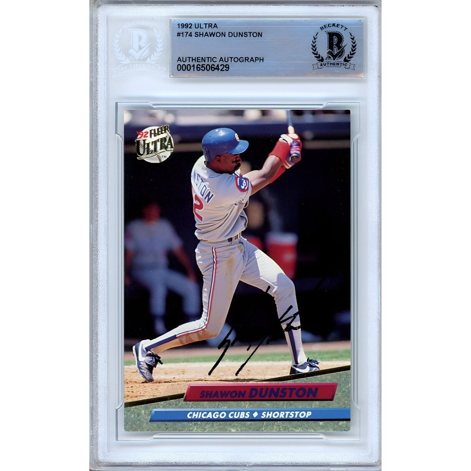 Shawon Dunston Chicago Cubs autographed trading card – full view – Beckett COA
