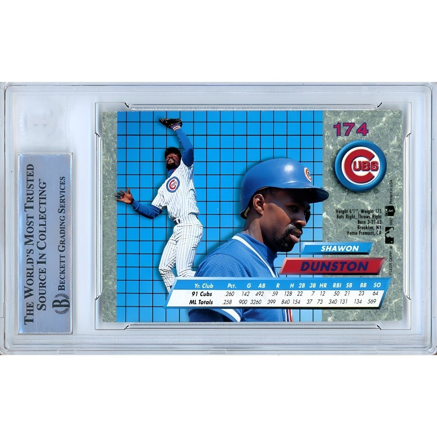 Baseballs- Autographed- Shawon Dunston Chicago Cubs Signed 1992 Fleer Ultra Trading Card Beckett Authentic Auto Slab Back