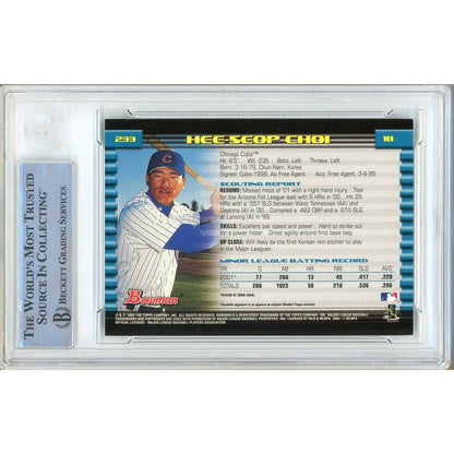 Baseballs- Autographed- Hee Seop Choi Chicago Cubs Signed 2002 Bowman Baseball Card Beckett Authentic Auto Slab Back