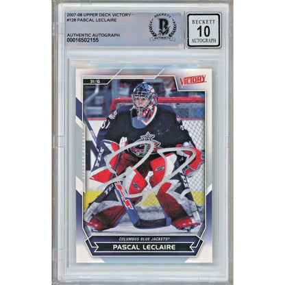 Hockey- Autographed- Pascal LeClaire Columbus Blue Jackets Signed 2007-08 Upper Deck Victory Hockey Card Beckett Authentic BGS Auto-10 Graded Slab Front