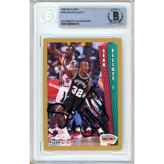 Basketballs- Autographed- Sean Elliott San Antonio Spurs Signed 1992-93 Fleer Trading Card Beckett Authentic Auto Slab Front