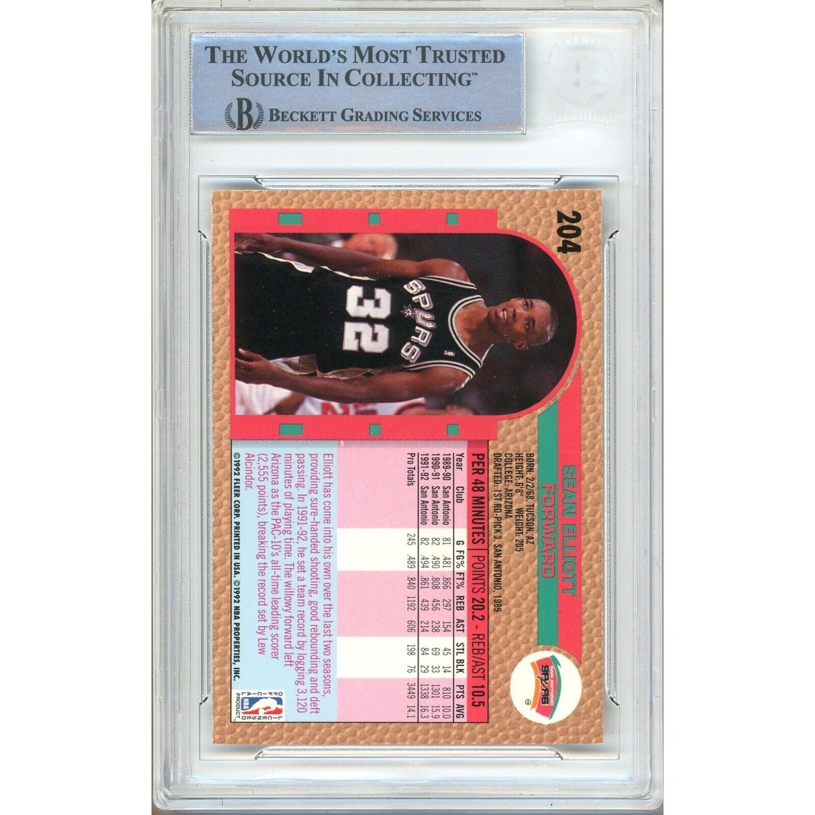 Sean Elliott San Antonio Spurs auto trading card – authentication sticker – Beckett COA