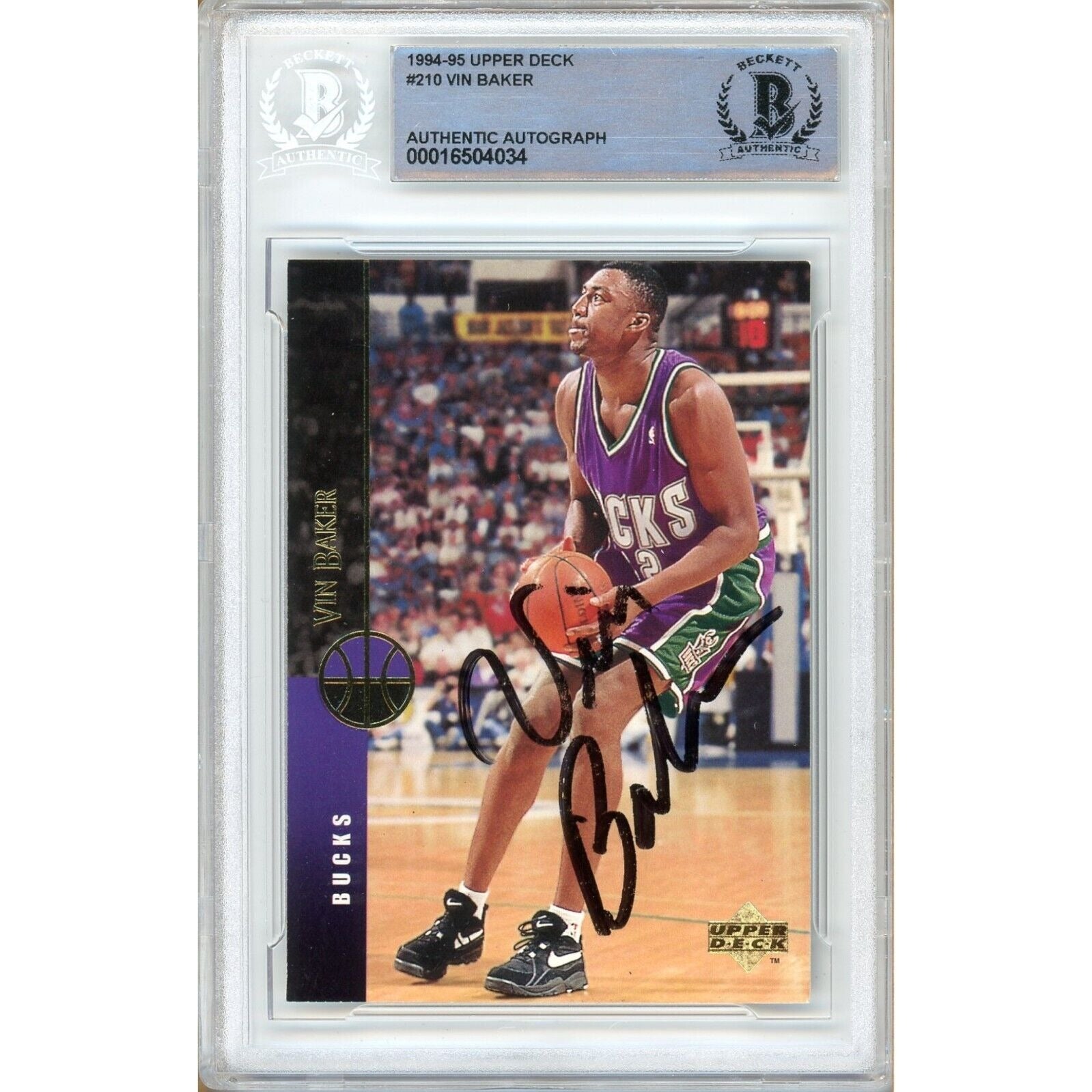 Vin Baker Milwaukee Bucks autographed trading card – full view – Beckett COA