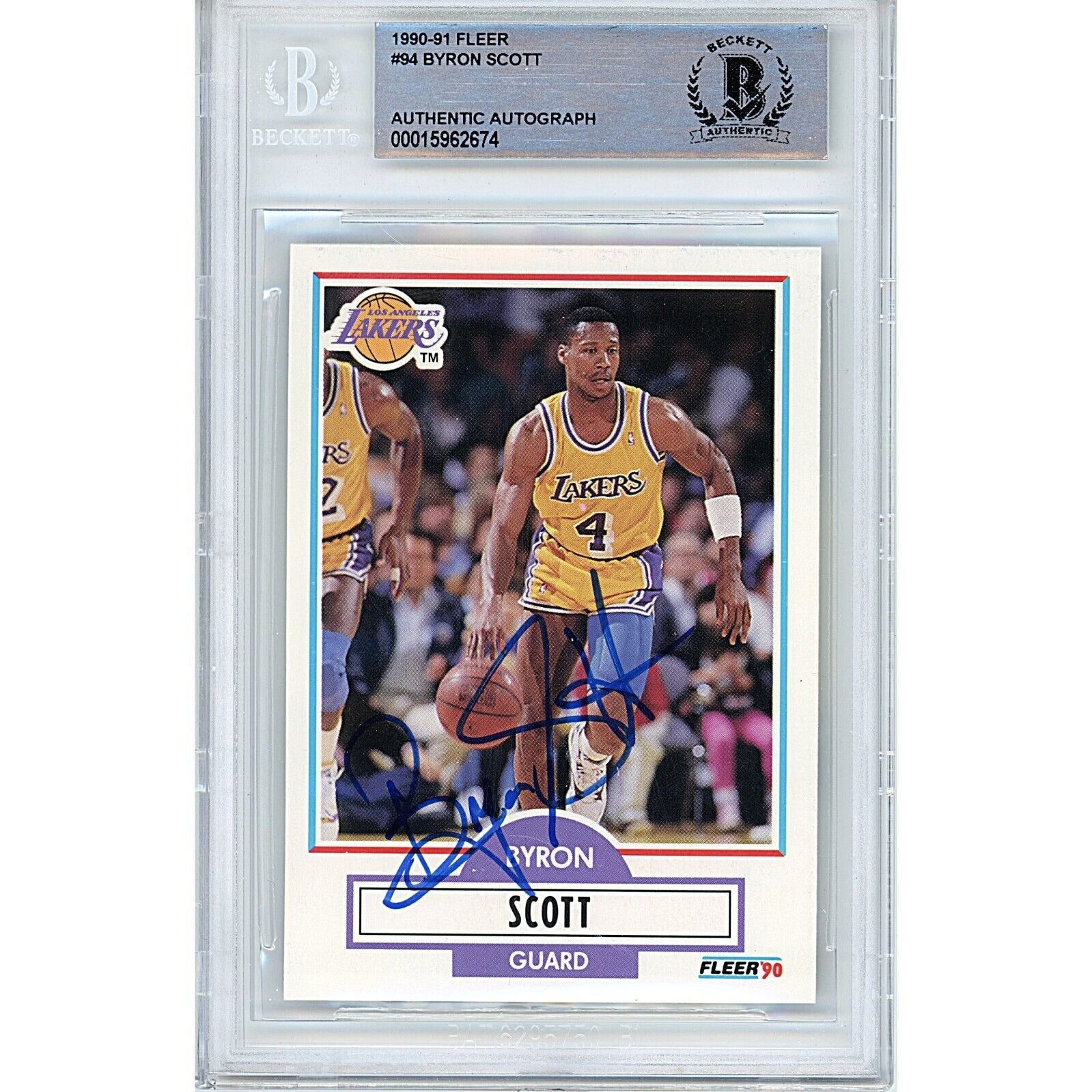 Basketballs- Autographed- Byron Scott Los Angeles Lakers Signed 1990-91 Fleer Basketball Card Beckett Authentic Auto Slab Front