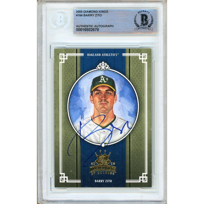 Baseballs- Autographed- Barry Zito Oakland Athletics Signed 2005 Donruss Diamond Kings Baseball Card Beckett Authentic Auto Slab Front