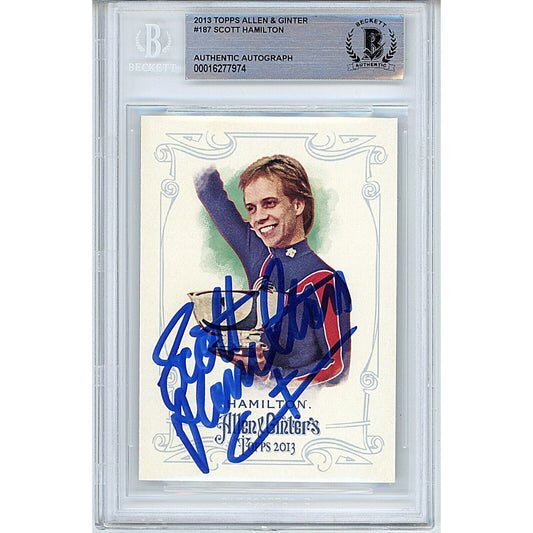 Olympics- Autographed- Scott Hamilton Team USA Signed 2013 Topps Allen and Ginter Trading Card Beckett Authentic Auto Slab Front