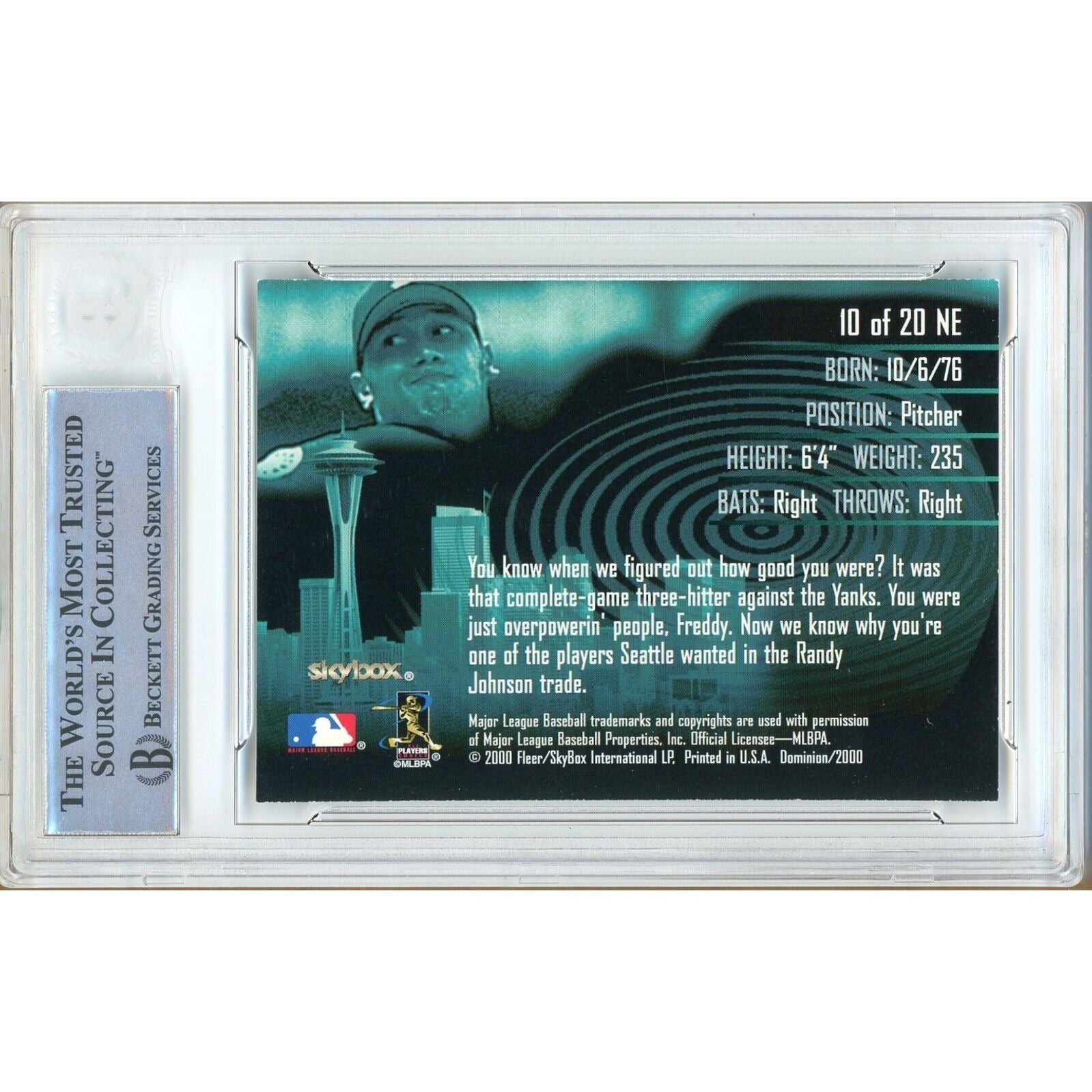 Freddy Garcia Seattle Mariners auto trading card – authentication sticker – Beckett COA