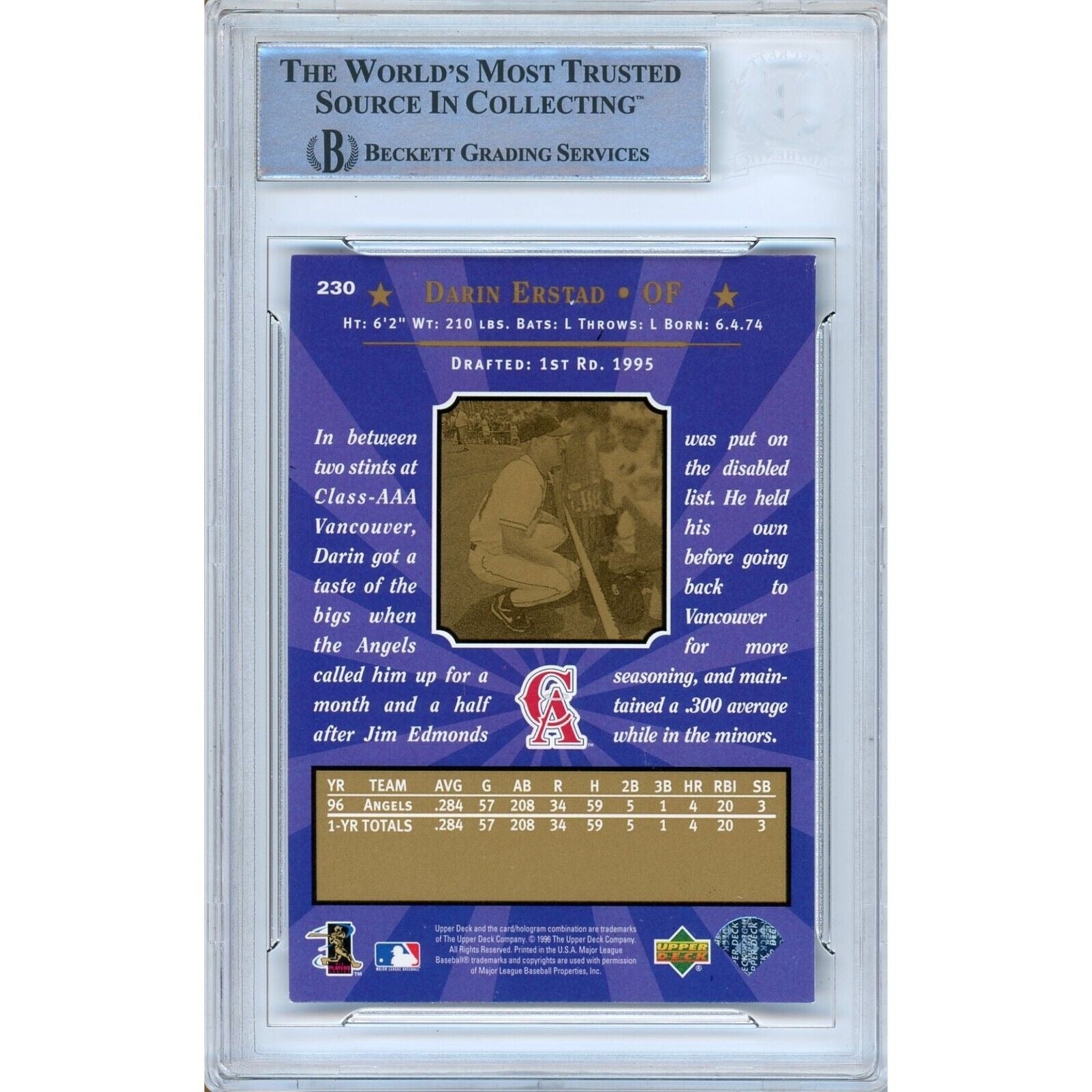 Darin Erstad Upper Deck Signed Trading Card Beckett BAS