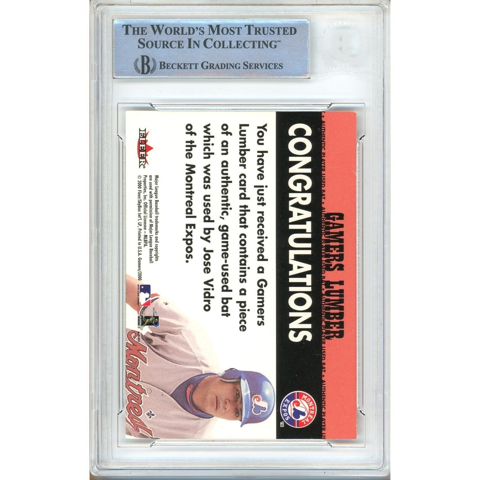 Jose Vidro Montreal Expos trading card autograph – angled display – Beckett COA