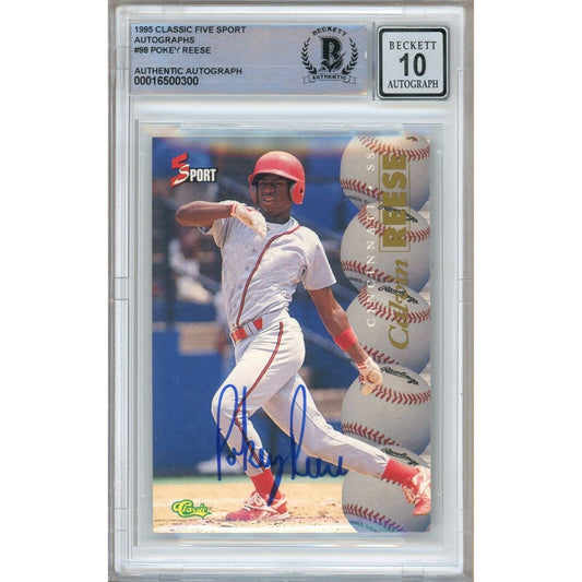 Baseballs- Autographed- Calvin Pokey Reese Boston Red Sox Signed 1995 Classic Five Sport Rookie Card Beckett Authentic BGS Auto-10 Graded Slab Front