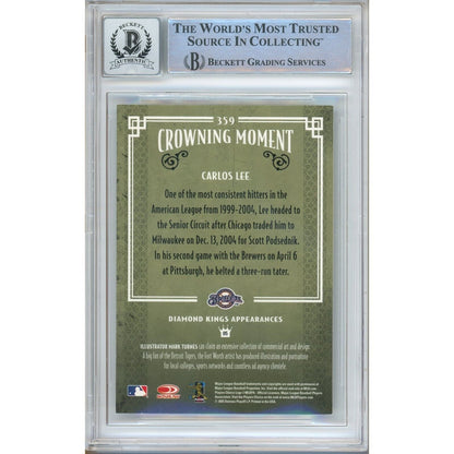 Baseballs- Autographed- Carlos Lee Milwaukee Brewers Signed 2005 Donruss Diamond Kings Baseball Card Beckett Authentic BGS Auto-10 Graded Slab Back