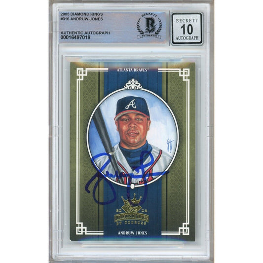 Baseballs- Autographed- Andruw Jones Atlanta Braves Signed 2005 Donruss Diamond Kings Baseball Card Beckett Authentic BGS Auto-10 Graded Slab Front