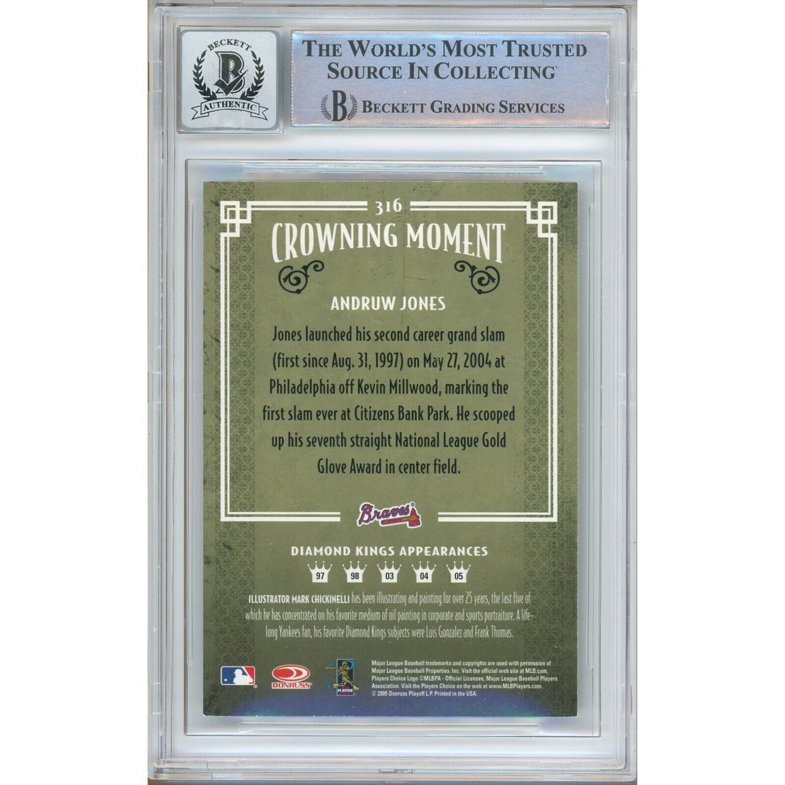 2005 Andruw Jones Atlanta Braves Signed Trading Card – Beckett BAS