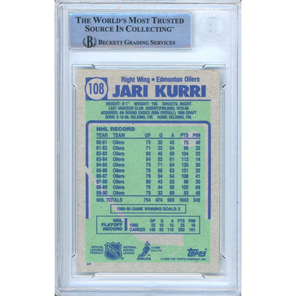 Hockey- Autographed- Jari Kurri Edmonton Oilers Signed 1990-91 Topps Hockey Card Beckett Authentic Auto Slab Back