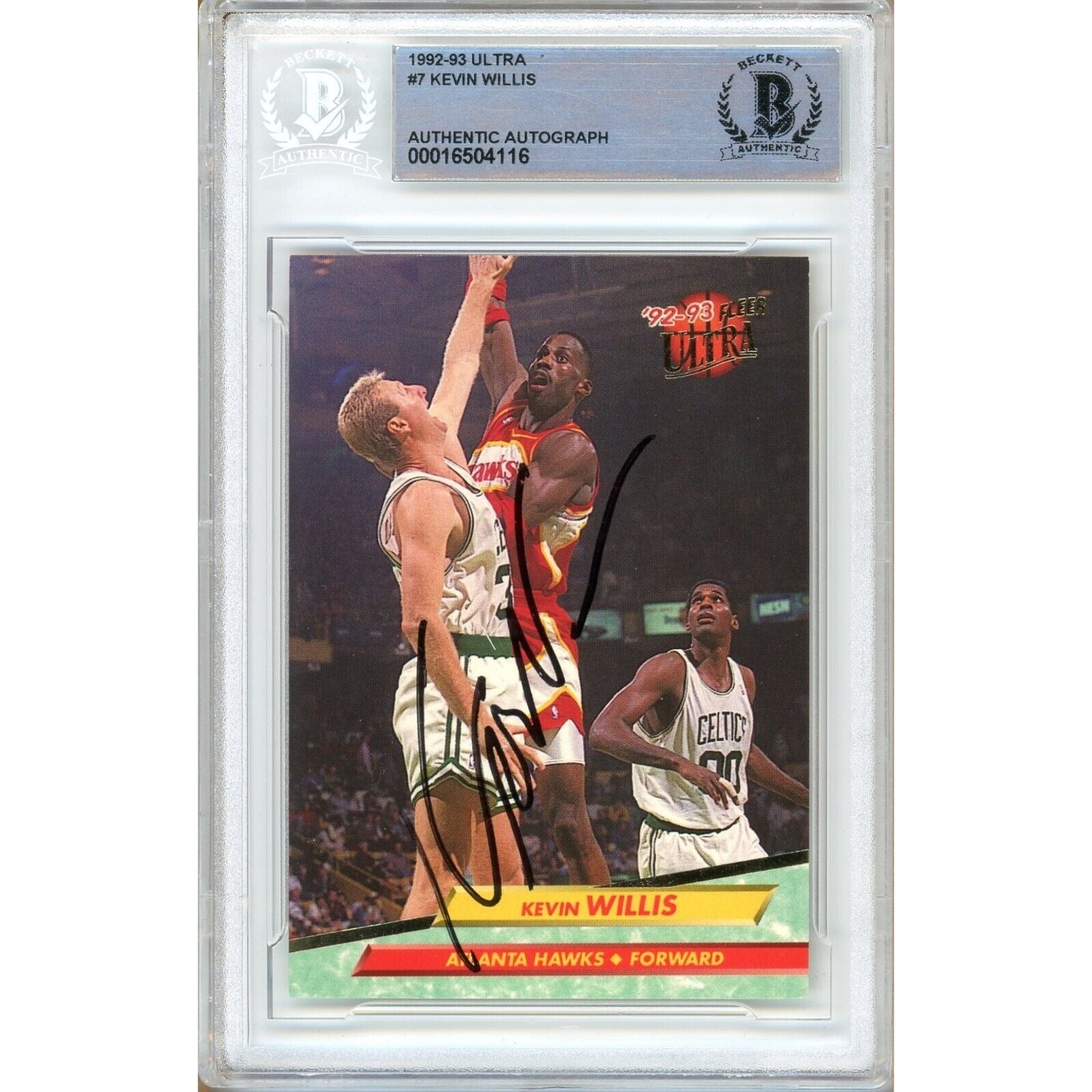 Kevin Willis Atlanta Hawks autographed trading card – full view – Beckett COA