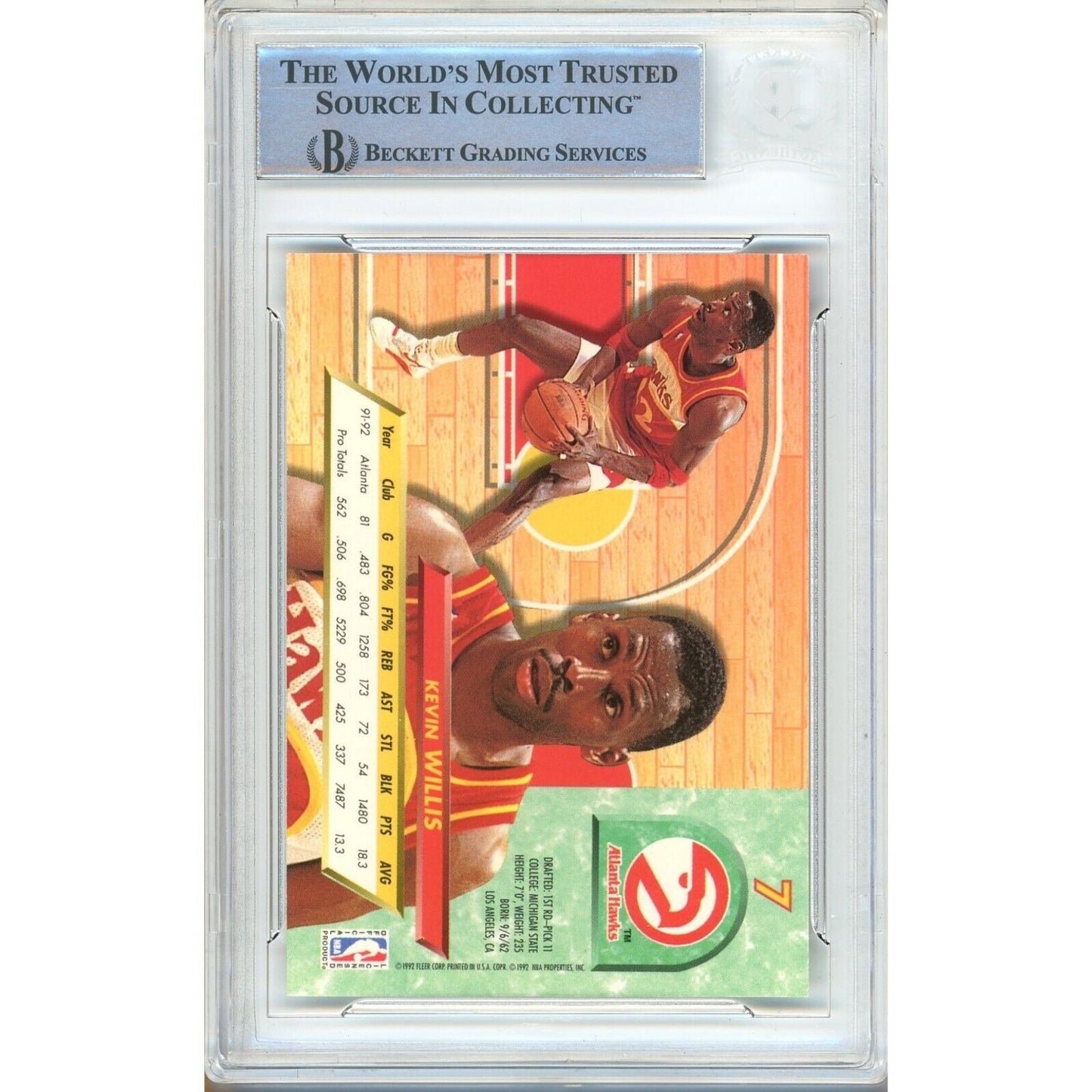 Basketballs- Autographed- Kevin Willis Atlanta Hawks Signed 1992-93 Fleer Ultra Basketball Card Beckett Authenticated Auto Slab Back