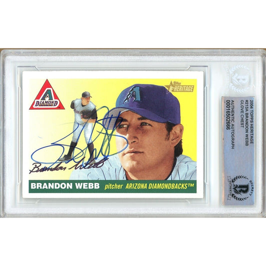 Baseballs- Autographed- Brandon Webb Arizona Diamondbacks Signed 2004 Topps Heritage Baseball Card Beckett Authentic Auto Slab Front