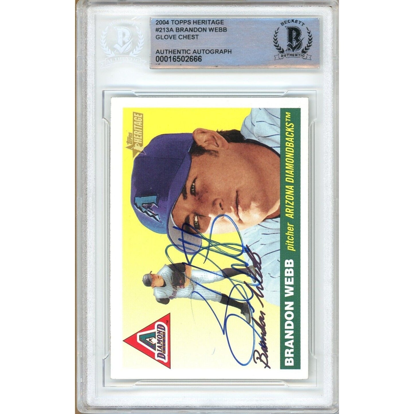 Baseballs- Autographed- Brandon Webb Arizona Diamondbacks Signed 2004 Topps Heritage Baseball Card Beckett Authenticated Auto Slab Front