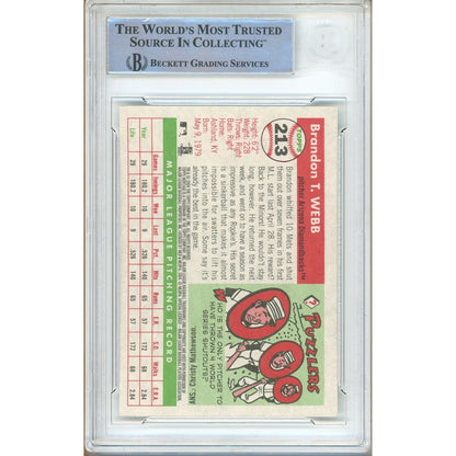 Baseballs- Autographed- Brandon Webb Arizona Diamondbacks Signed 2004 Topps Heritage Baseball Card Beckett Authenticated Auto Slab Back