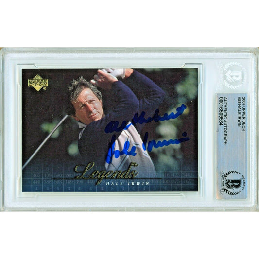 Golf- Autographed- Hale Irwin Signed 2001 Upper Deck PGA Tour Golf Trading Card Beckett Authentic Auto Slab Front