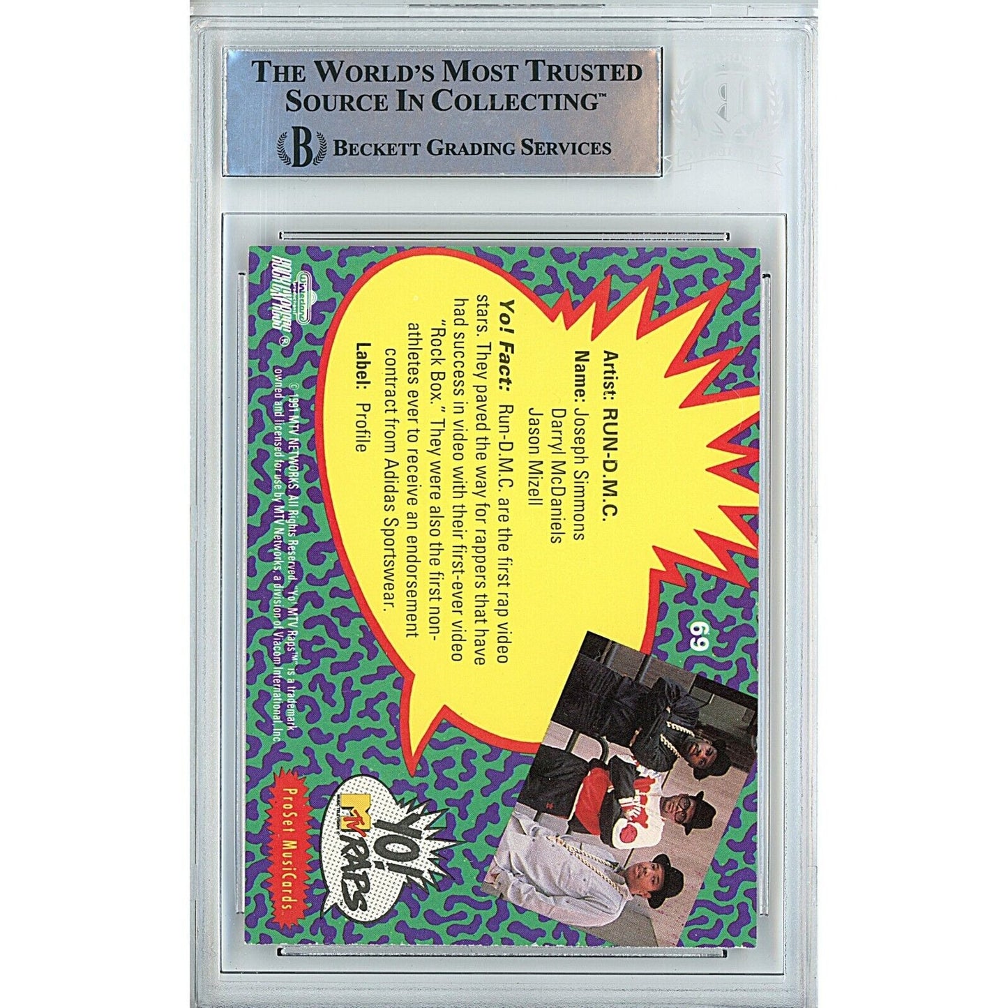 Music- Autographed- Darryl McDaniels Run DMC Signed 1991 Yo MTV Raps Trading Card Beckett Authenticated Auto Slab Back