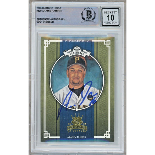 Baseballs- Autographed- Aramis Ramirez Pittsburgh Pirates Signed 2005 Donruss Diamond Kings Baseball Card Beckett Authentic BGS Auto-10 Graded Slab Front