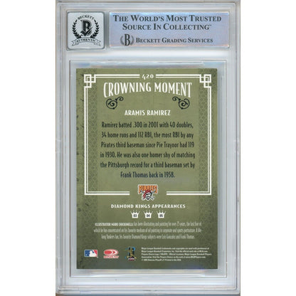 Baseballs- Autographed- Aramis Ramirez Pittsburgh Pirates Signed 2005 Donruss Diamond Kings Baseball Card Beckett Authentic BGS Auto-10 Graded Slab Back