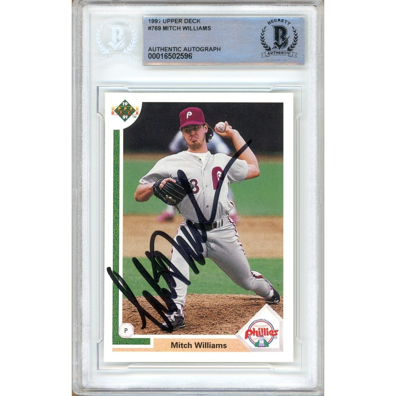 Mitch Williams Philadelphia Phillies autographed trading card – full view – Beckett COA