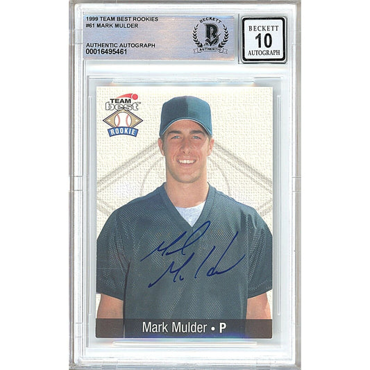 Baseballs- Autographed- Mark Mulder Oakland Athletics Signed 1999 Team Best Rookies Baseball Card Beckett Authentic BGS Auto-10 Slab Front