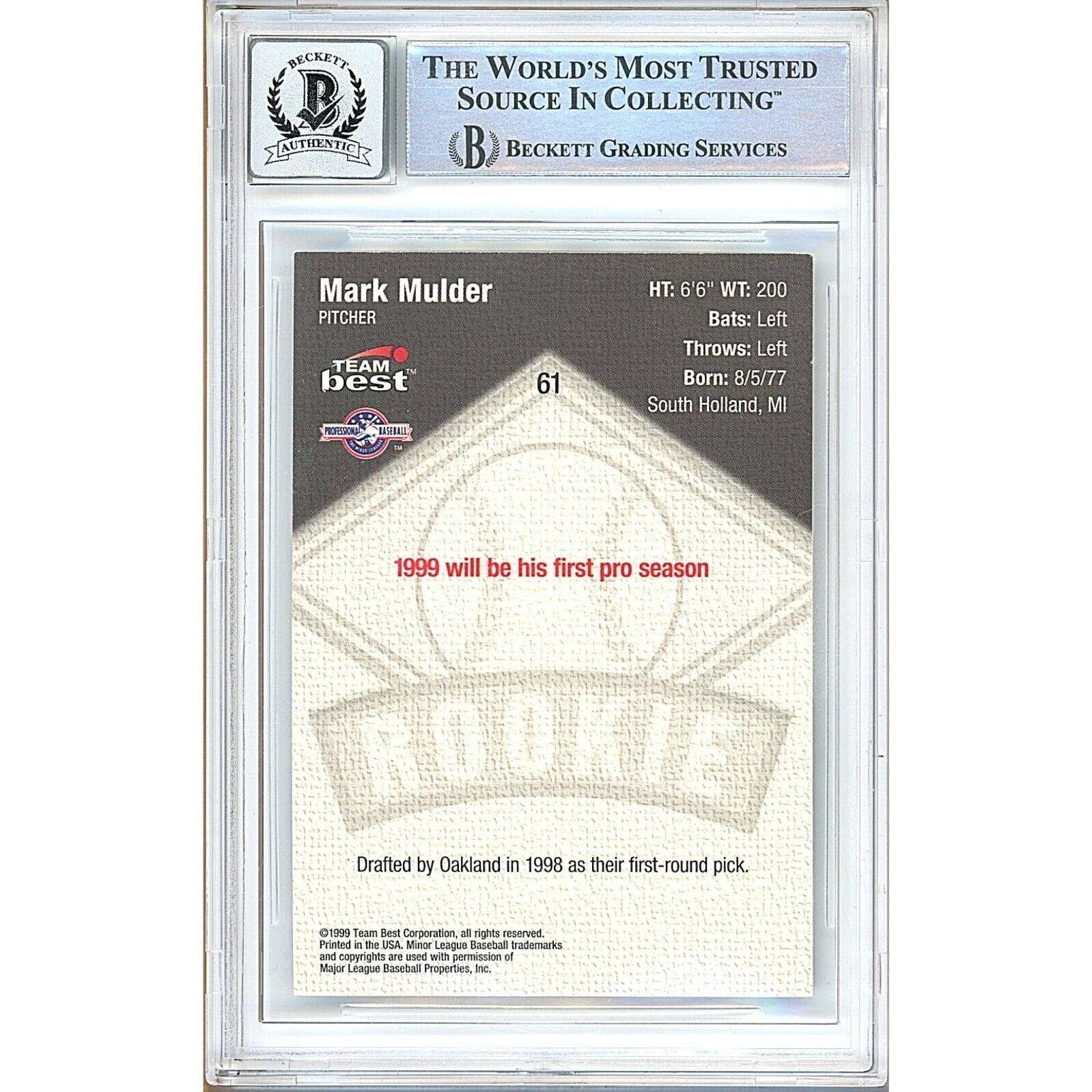 Mark Mulder Oakland Athletics signed trading card – signature close-up – Beckett COA