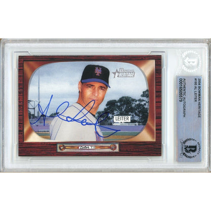 Baseballs- Autographed- Al Leiter New York Mets Signed 2004 Bowman Heritage Baseball Card Beckett Authentic Auto Slab Front