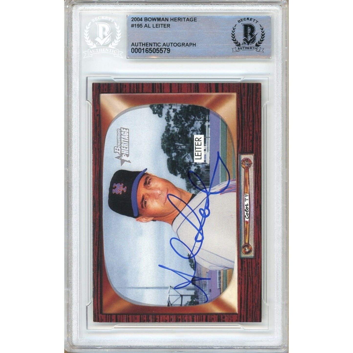 Baseballs- Autographed- Al Leiter NY Mets Signed 2004 Bowman Heritage Baseball Card Beckett Authentic Auto Slab Front