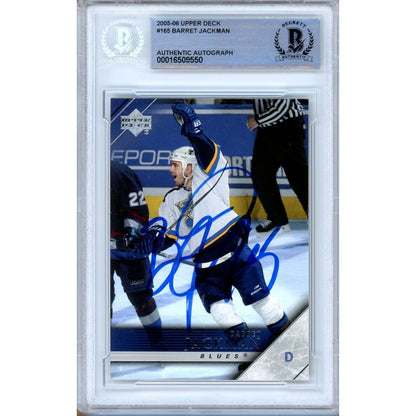 Hockey- Autographed- Barret Jackman St Louis Blues Signed 2005-06 Upper Deck Hockey Card Beckett Authentic Auto Slab Front