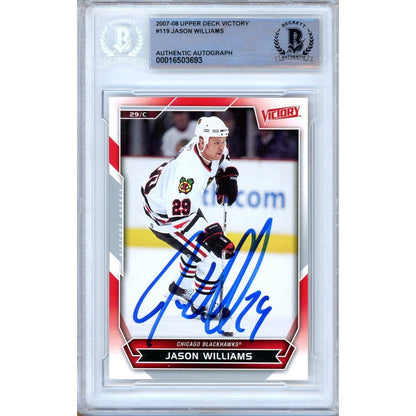 Hockey- Autographed- Jason Williams Chicago Blackhawks Signed 2007-08 Upper Deck Victory Hockey Card Beckett Authentic Auto Slab Front