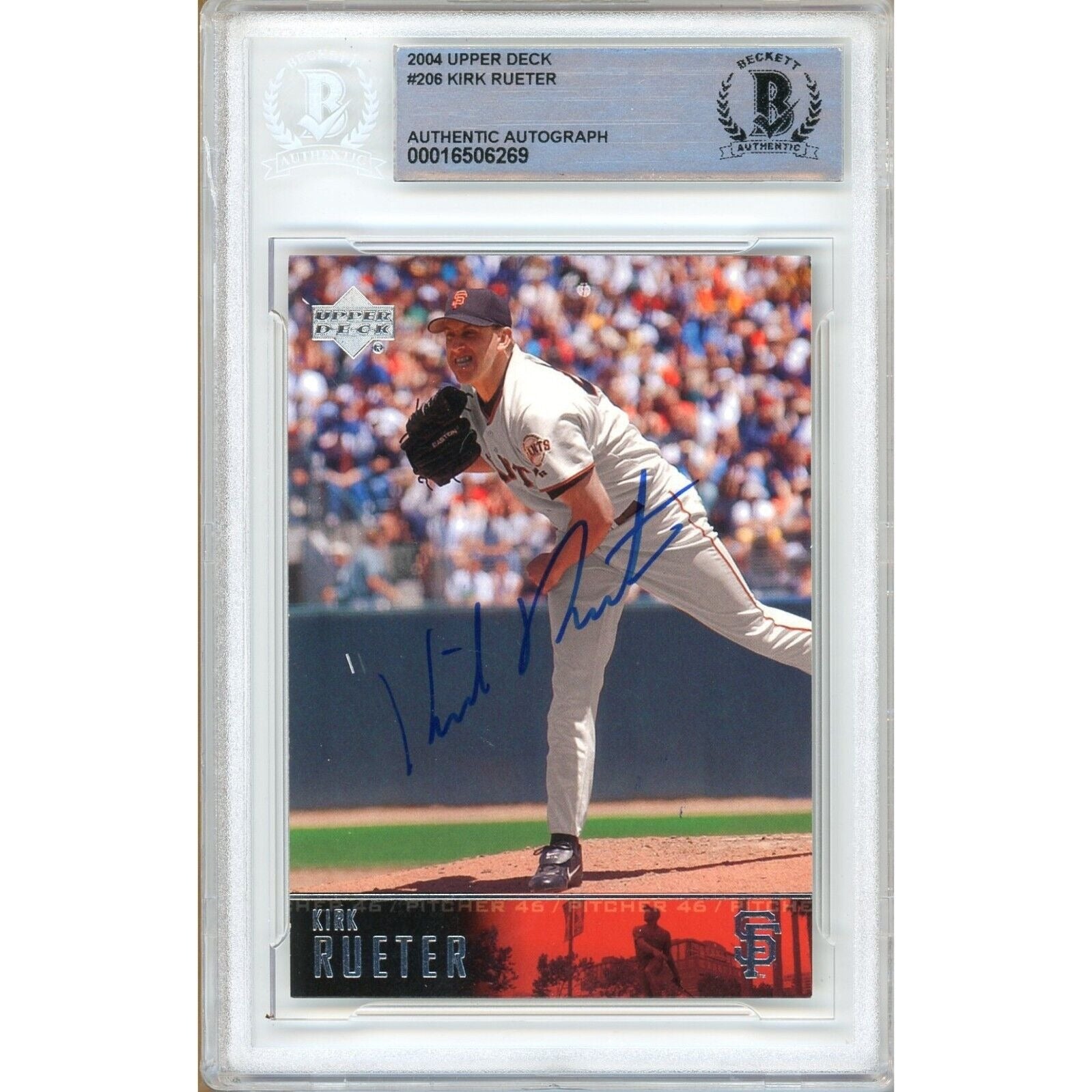 Kirk Rueter San Francisco Giants autographed trading card – full view – Beckett COA