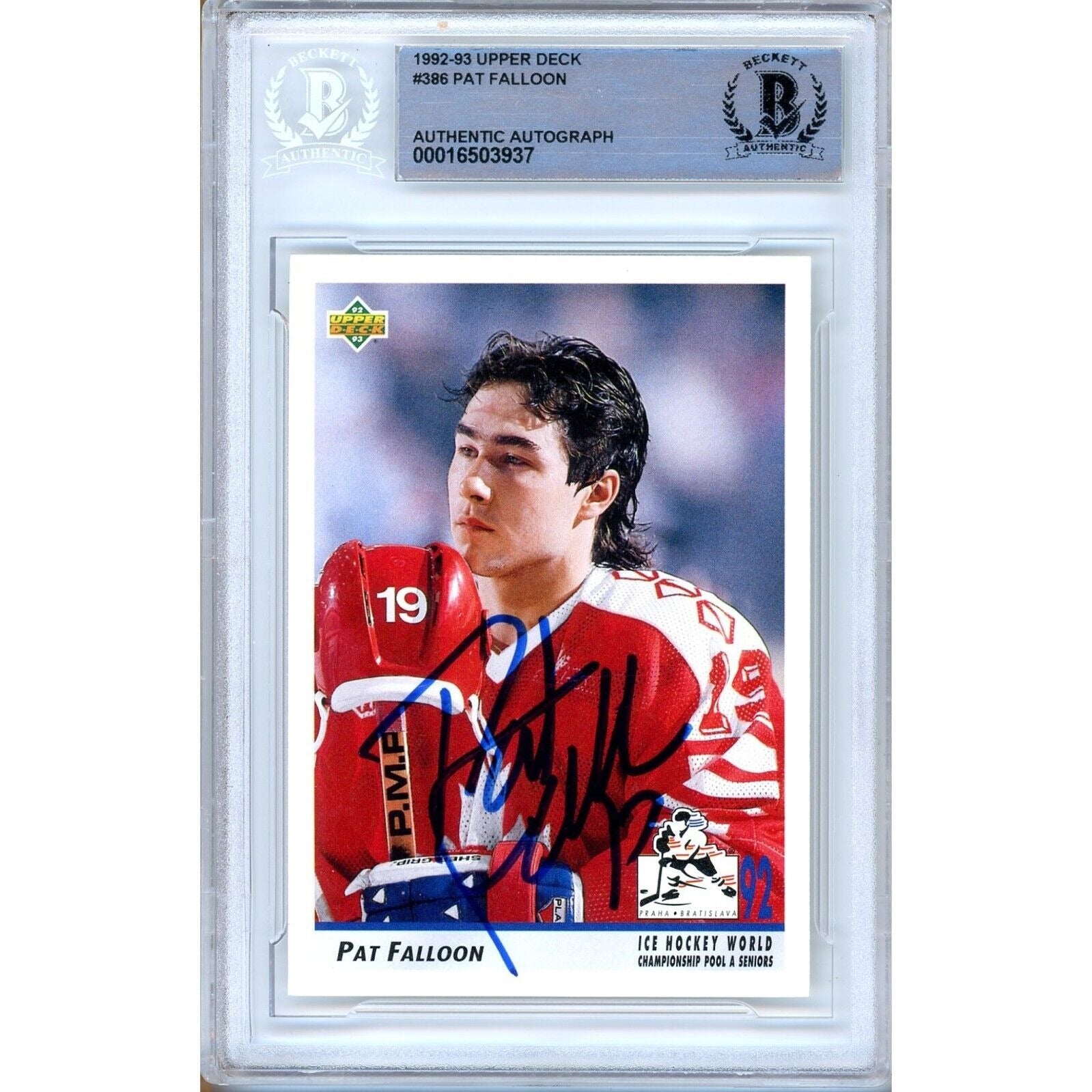 Pat Falloon San Jose Sharks autographed trading card – full view – Beckett COA